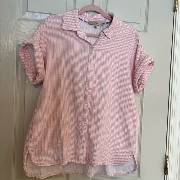 Casa Cabana Sammie Dobby Pink Striped Button-Up Tunic Shirt Medium - Picture 4 of 7